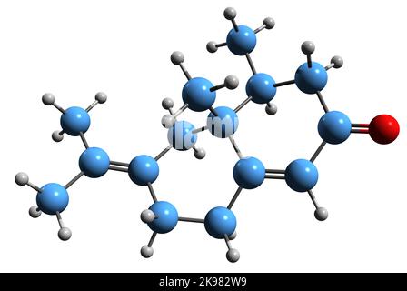 3D Bild der Skelettformel von alpha Vetivon - molekularchemische Struktur von Sesquiterpen isoliert auf weißem Hintergrund Stockfoto