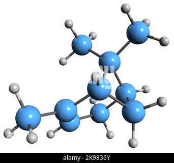 3D Bild der Skelettformel Alpha-Pinene - molekulare chemische Struktur der ätherischen Rosmarin-Ölverbindung isoliert auf weißem Hintergrund Stockfoto