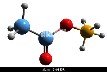 3D Aufnahme der Skelettformel von Ammoniumacetat - molekulare chemische Struktur von Ammoniumethanoat isoliert auf weißem Hintergrund Stockfoto