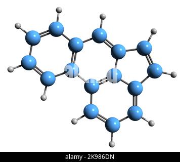 3D Bild der Skelettformel von Acephenanthylen - molekularchemische Struktur von polyzyklischem aromatischem Kohlenwasserstoff, isoliert auf weißem Hintergrund Stockfoto