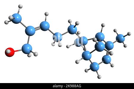 3D Bild der Bergamotol-Skelettformel - molekularchemische Struktur von Citrus bergmia phytochemisch isoliert auf weißem Hintergrund Stockfoto