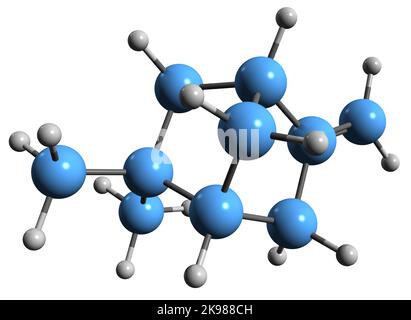 3D Bild der Beta-Fenchene-Skelettformel - molekularchemische Struktur des bikyclischen Terpens isoliert auf weißem Hintergrund Stockfoto