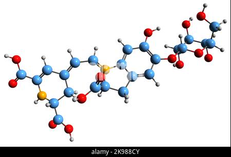 3D Bild der Betanin-Skelettformel - molekulare chemische Struktur der Rote Bete auf weißem Hintergrund isoliert Stockfoto