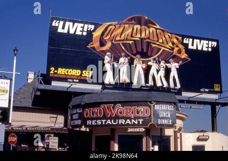 Commodores, Live, Plakatwand auf dem Sunset Strip, Los Angeles, Kalifornien, USA, 1978 Stockfoto