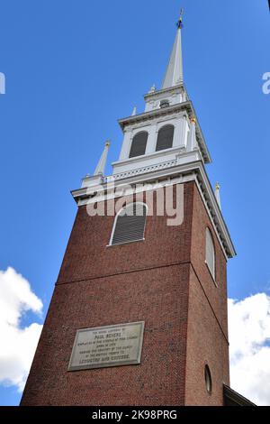 Boston, Massachusetts, USA. Die Old North Church, erbaut 1723, wurde von den Werken des englischen Architekten Christopher Wren inspiriert. Stockfoto