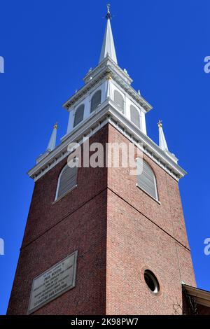 Boston, Massachusetts, USA. Die Old North Church, erbaut 1723, wurde von den Werken des englischen Architekten Christopher Wren inspiriert. Stockfoto