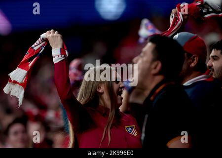 Madrid, Spanien. 26. Oktober 2022. Madrid Spanien; 10.26.2022.- Atlético de Madrid gegen Bayer Leverkusen Champions-League-Fußballspiel am Spieltag 5 von 6 im Stadion Civitas Metrpolitano in der Hauptstadt des Königreichs Spanien. Das Endergebnis liegt bei 2. Atlético de Madrid Tore von Yannick Carrasco 22  und Rodrigo de Paul 50  Tore von Bayer Leverkusen von Moussa Diabi 9 und Callum Hudson-Odol 29  Quelle: dpa/Alamy Live News Stockfoto