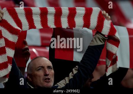 Madrid, Spanien. 26. Oktober 2022. Madrid Spanien; 10.26.2022.- Atlético de Madrid gegen Bayer Leverkusen Champions-League-Fußballspiel am Spieltag 5 von 6 im Stadion Civitas Metrpolitano in der Hauptstadt des Königreichs Spanien. Das Endergebnis liegt bei 2. Atlético de Madrid Tore von Yannick Carrasco 22  und Rodrigo de Paul 50  Tore von Bayer Leverkusen von Moussa Diabi 9 und Callum Hudson-Odol 29  Quelle: dpa/Alamy Live News Stockfoto