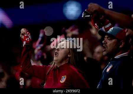 Madrid, Spanien. 26. Oktober 2022. Madrid Spanien; 10.26.2022.- Atlético de Madrid gegen Bayer Leverkusen Champions-League-Fußballspiel am Spieltag 5 von 6 im Stadion Civitas Metrpolitano in der Hauptstadt des Königreichs Spanien. Das Endergebnis liegt bei 2. Atlético de Madrid Tore von Yannick Carrasco 22  und Rodrigo de Paul 50  Tore von Bayer Leverkusen von Moussa Diabi 9 und Callum Hudson-Odol 29  Quelle: dpa/Alamy Live News Stockfoto