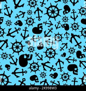 Anker- und Ruder- und Schädelmuster nahtlos. Baby Stoff Textur Piraten Thema Stock Vektor