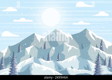 Berge Landschaft Winter Illustration Hintergrund Stock Vektor