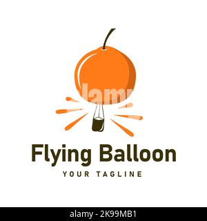 Einzigartige orange Frucht geformten Ballon fliegen in der Luft Illustration Logo, Heißluftballon Vektor Stock Vektor