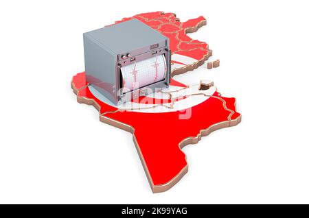 Erdbeben in Tunesien Konzept, 3D Rendering isoliert auf weißem Hintergrund Stockfoto