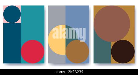 Geometrischer Hintergrund. Bauhaus Deckvorlagen mit abstrakter Geometrie. Retro minimale Formen, Design Vektor-Set. Cover für Magazin, Broschüre oder Poster Stock Vektor