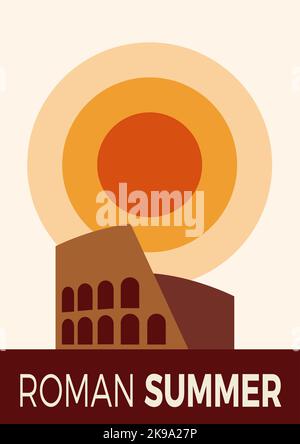 Kolosseum, Rom. Römischer Sommer, Poster und Sonnenschutz in flachem Design Stock Vektor