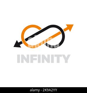 Vektor-Zeichen endlos und unendlich mit Pfeilen schwarz und orange. Teamwork, Logistik und Lieferkonzept Stock Vektor
