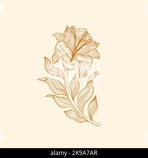 Handgezeichneter Stil mit Blumenlililie. Ein Objekt im Vintage-Design. Elegante Pflanze William Moriss Zeichenstil. Stock Vektor