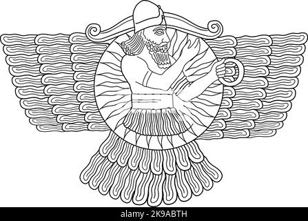 Zoroastrismus ist ein klassisches Bild des Gottes Ahura Mazda Stock Vektor