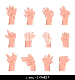 Handgestendarstellung in Cartoon-Handfläche mit unterschiedlichem Zeichen Stock Vektor