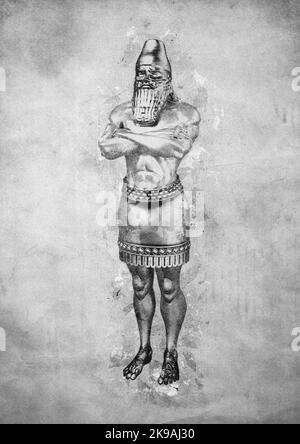 König Nebukadnezars Traumstatue (Daniels Prophezeiungen) Antike Schwarz-Weiß-Designillustration Stockfoto