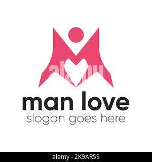 Modernes „man Love“-Logo mit der Kombination aus Liebe und Männersymbol Stock Vektor