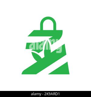Einkaufstasche Blatt Logo Design Vektor Vorlage. Stock Vektor