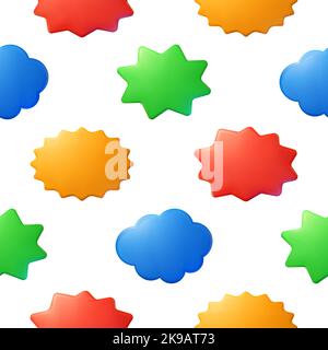 Muster aus bunten Wolken und Sternen im Cartoon-Stil für Druck und Design. Vektorgrafik. Stock Vektor