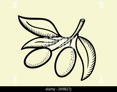 Olive Grafik Zweig schwarz weiß isoliert Skizze Illustration Vektor Stock Vektor