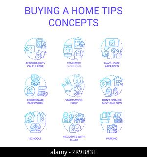 HomeKauftipps blaues Gradientenkonzept Icons Set Stock Vektor