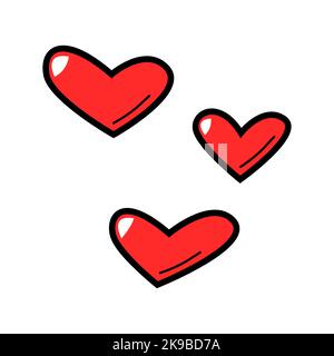 Handzeichnung Skizze Stil Gruppe oder Satz von roten Herzen Symbol oder Zeichen mit Kontur oder Kontur. Vektorbild. Stock Vektor