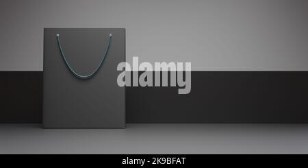 Black Friday Verkaufskonzept. Einkaufstasche leer, Geschäftsangebot Marketingvorlage, Banner, Kopierraum. 3D Rendern Stockfoto