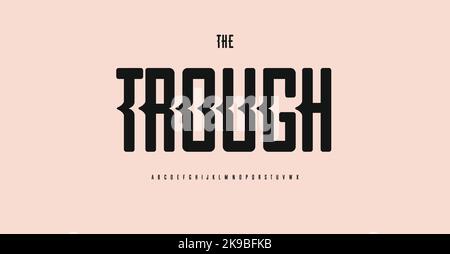 Kreative, kräftige Schrift, kondensiert durchbohrt durch das Alphabet, abgerundete und weiche Schrift, hohe Buchstaben für Überschrift und Logo von Sport, Service, eSports Stock Vektor