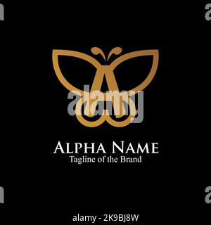 Buchstabe A. anfänglicher Text Luxus-Logo. Innen Umriss Schmetterling Logo Vektor Illustration. Stock Vektor