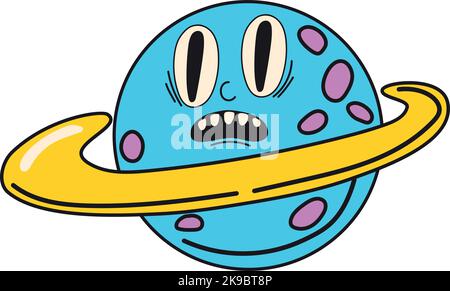 Comic Space Planet mit lustigen Gesicht. Cartoon-Figur auf weißem Hintergrund isoliert Stock Vektor