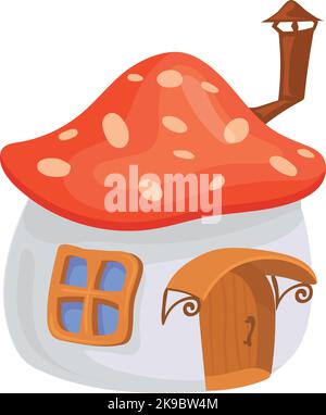 Niedliches Haus mit Pilzdach. Waldfee Cottage auf weißem Hintergrund isoliert Stock Vektor