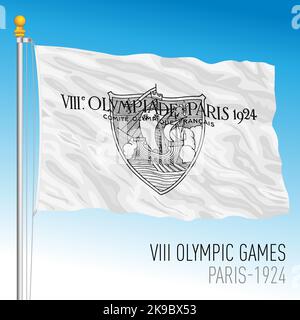 VIII. Flagge der Olympischen Spiele, Paris 1924, Vintage-Flagge und -Logo, Vektorgrafik Stock Vektor