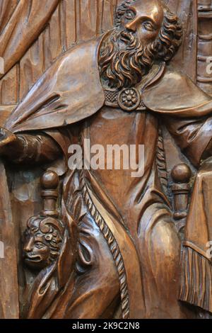 Saint-Augustin Pächter le Coeur-Sacré. Sculpture sur bois. Chaire. Détails. Eglise Saint-Gervais-et-Protais. Saint-Gervais-les-Bains. Haute-Savoie. Auv Stockfoto