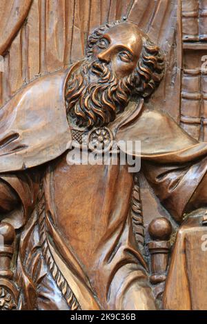 Saint-Augustin Pächter le Coeur-Sacré. Sculpture sur bois. Détails. Chaire. Eglise Saint-Gervais-et-Protais. Saint-Gervais-les-Bains. Haute-Savoie. Auv Stockfoto