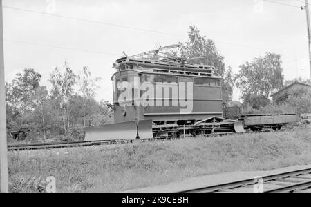 Lidingöbanan, Lib, Elllok 10. Pflug- und Arbeitsfahrzeuge. Stockfoto