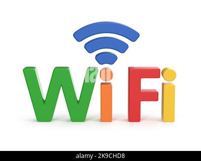 Buntes WiFi-Symbol , Dies ist ein 3D gerendertes Computer-generiertes Bild. Isoliert auf Weiß. Stockfoto