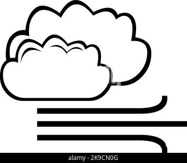 Vektordarstellung eines Symbols von Wolken und Windwellen, in Schwarz und Weiß gezeichnet Stock Vektor