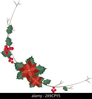 Weihnachtskranz mit Weihnachtsstern und roten Beeren. Weihnachtsdekoration, gut für Einladung, Grußkarte, Dekoration Ihres Hauses oder mehr. Vektor-il Stock Vektor