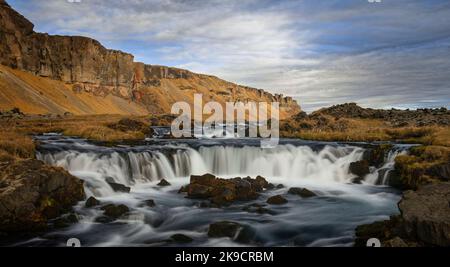 Fossálar Wasserfall island Stockfoto