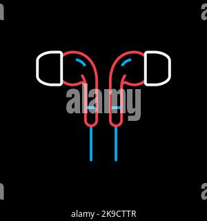 Ohrhörer-Kopfhörer-Vektor auf schwarzem Hintergrund-Symbol. Musikschild. Graph-Symbol für Musik und Sound Website und Apps Design, Logo, App, UI Stock Vektor