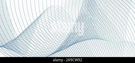 Dunkelblau, graues Industriemuster. Winkendes Netz. Technologie-Design. Sich schneidende Linien. Subtile Vektorkurven. Abstrakter Hintergrund für Banner. EPS10 Stock Vektor