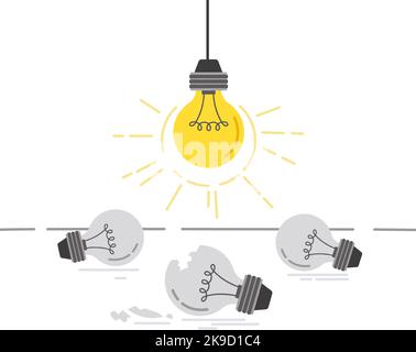Brennende Glühlampe. Neue helle Idee Konzept, Glühbirnen Austausch und kaputte Lampe flache Vektor Illustration Stock Vektor