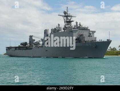 Die US Navy der Whidbey Island-Klasse, das Dock-Landungsschiff USS Comstock (LSD 45) Stockfoto