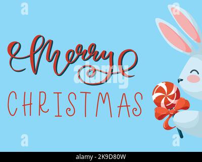 Frohe Weihnachten Grußkarte Kaninchen und Lollipop Stock Vektor