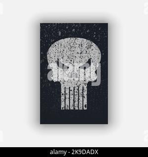 Totenkopf von Punisher Poster mit grobkörniger Textur Grafik-Design, Vektor-Design-Symbol. Stock Vektor