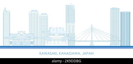 Skizzieren Skyline Panorama der Stadt Kawasaki, Kanagawa, Japan - Vektor-Illustration Stock Vektor